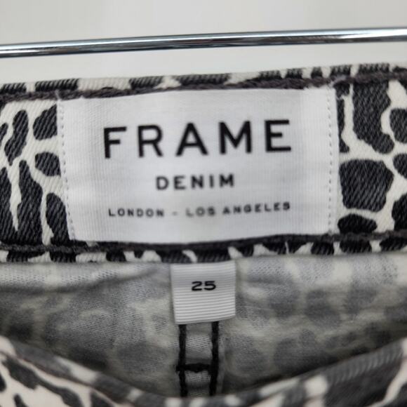 Frame Denim Black White Cheetah Print High Rise Skinny Fit Jeans NWT Size 25 - Picture 3 of 5